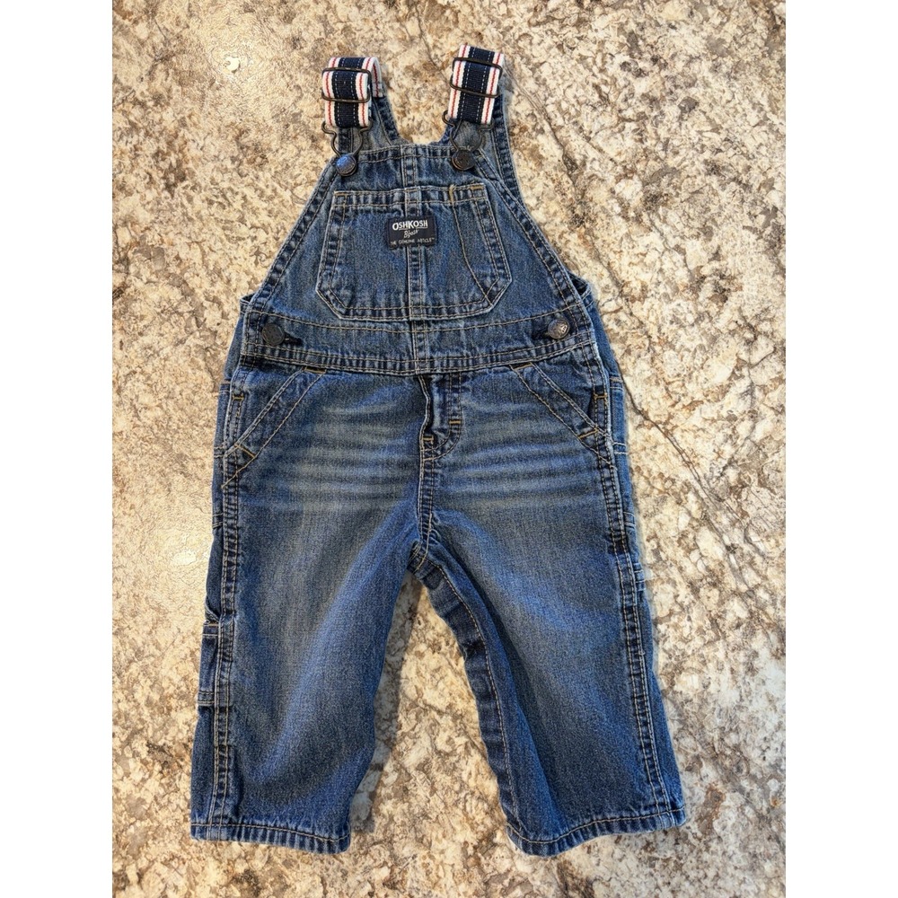 OshKosh B'gosh Vintage Blue Denim 100% Cotton Sleeveless Overall One-Piece 6 M‎